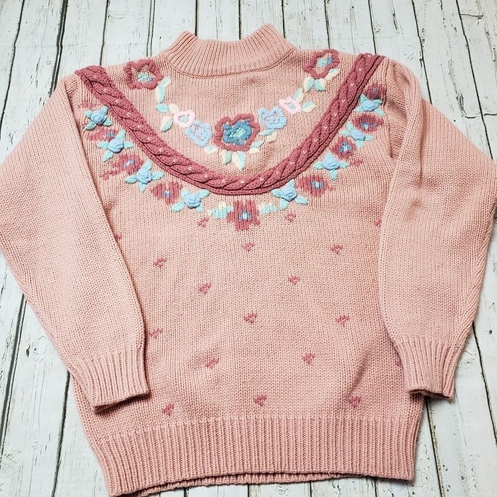 Vintage granny cottagecore sweater with raised flower stitching sweater so cute!